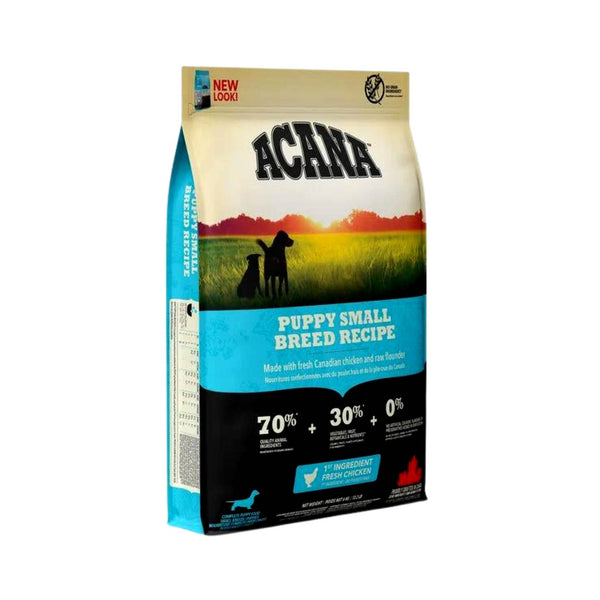 Acana Puppy Small Breed Puppy Dry Food is designed explicitly for small-breed puppies and contains free-run chicken, flounder, and whole nest-laid eggs.