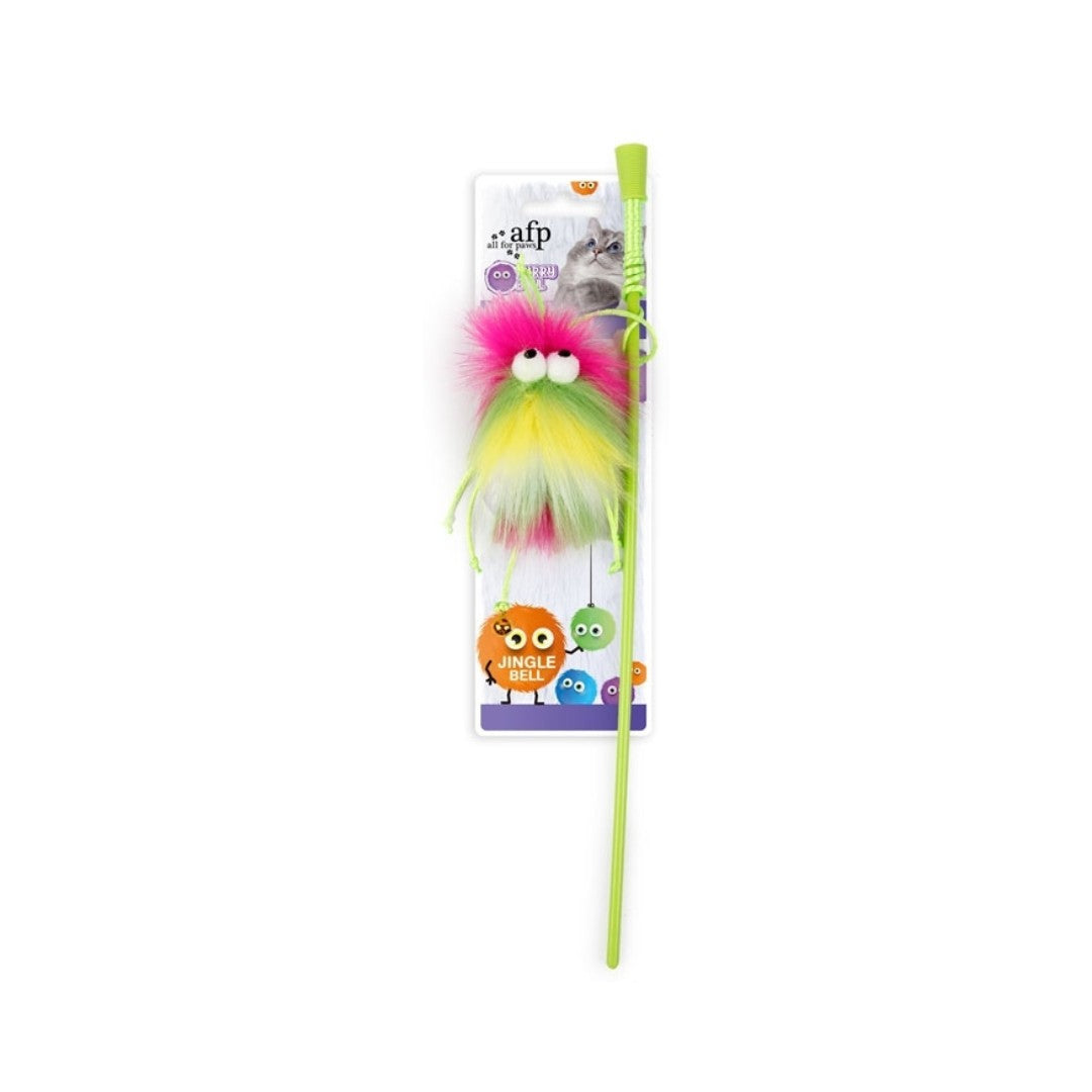 All For Paws Fluffer Wand Cat Toy, a Colorful and Fluffy plush with a Jingle bell and Catnip inside, is exactly what cats love about this toy Green.