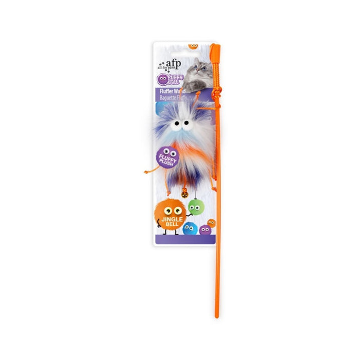 All For Paws Fluffer Wand Cat Toy, a Colorful and Fluffy plush with a Jingle bell and Catnip inside, is exactly what cats love about this toy Orange.