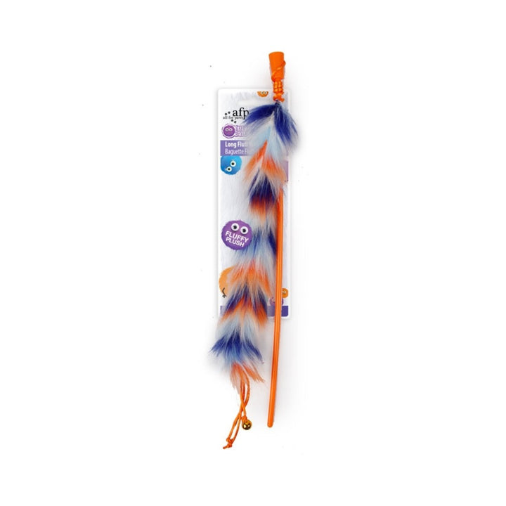 Cats are attracted to the playful All For Paws Long Fluff Wand Cat Toy, which features colorful and fluffy materials Orange Color.
