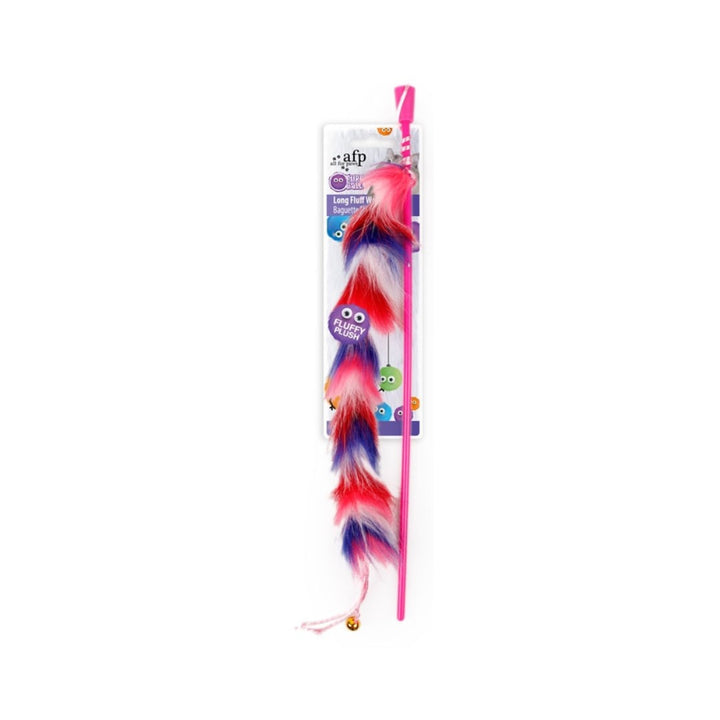 Cats are attracted to the playful All For Paws Long Fluff Wand Cat Toy, which features colorful and fluffy materials Red Color.