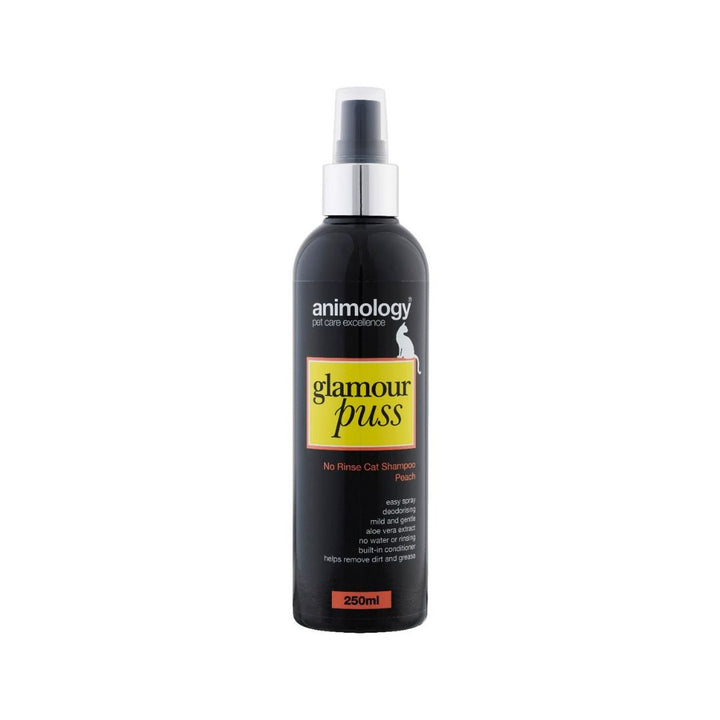 Animology Glamour Puss Peach No Rinse Cat Shampoo - a mild and refreshing spray-on shampoo that effectively cleanses your cat's fur without rinsing.