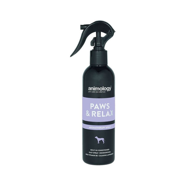Animology Paws & Relax - an aromatherapy dog spray that is perfect for calming and relaxing your furry friend. This lavender-infused spray is enriched with vitamins.