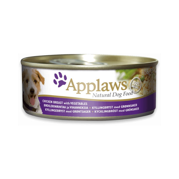 Applaws Chicken Breast with Vegetables Dig Wet Food Packed full of prime cuts of chicken breast with vegetables; this 156g tin is certain to please your dog.