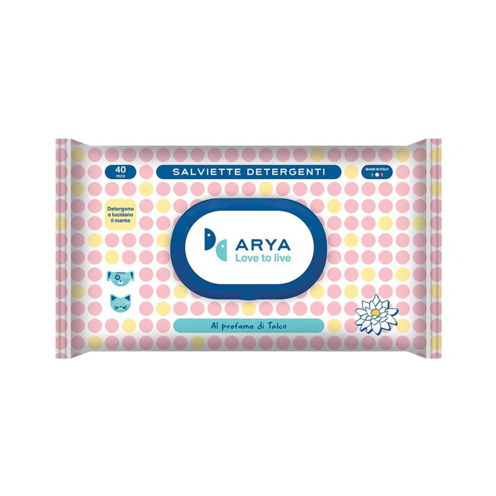 Arya Pet Wet Wipes Talc For Dogs and Cats cleansing wipes are soaked in a refreshing lotion. For everyday hygiene to clean your dog, cat, or puppy without using water.