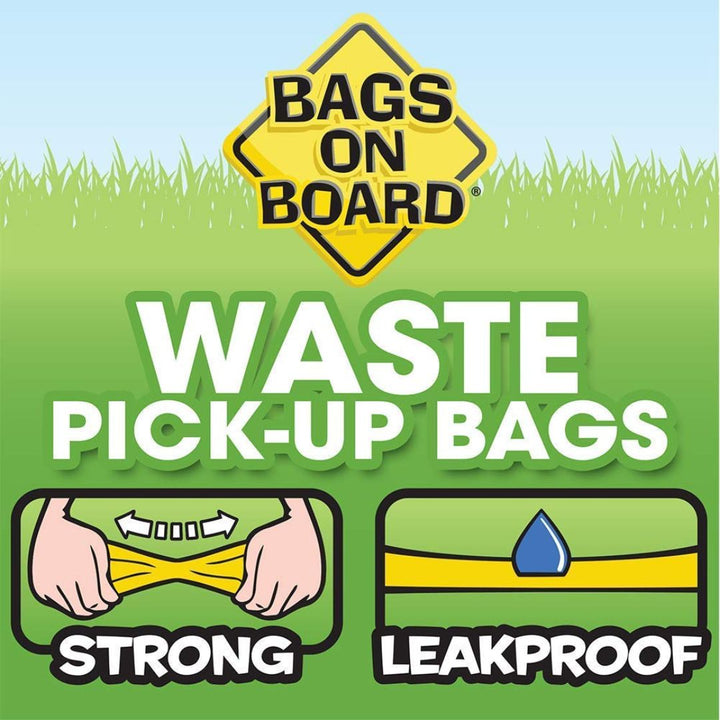 Bags on Board Dog Waste Pick-up Refill Bags are perfect for picking up pet waste, whether out for a walk or in your backyard, and are 100% leakproof AD.