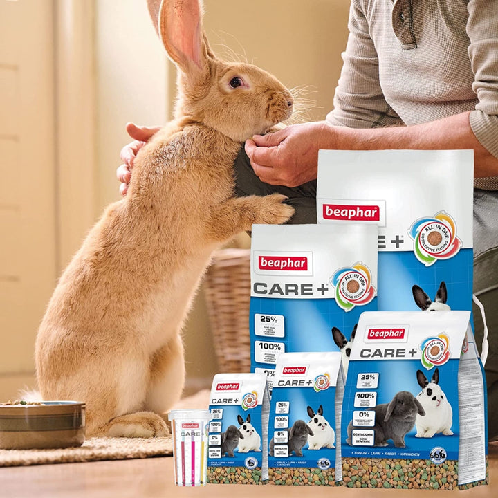 Beaphar Care+ Rabbit Food Petz.ae Dubai Rabbit FoodBeaphar Rabbit CARE+ a perfect level of protein balanced by high levels of fiber. ingredient called MOS is added which encourages friendly microbes in the Rabbit gut 4.
