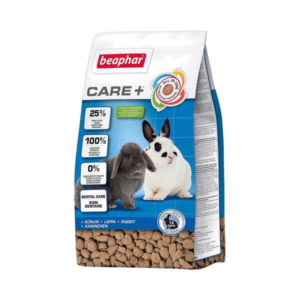 Beaphar Rabbit CARE+ a perfect level of protein balanced by high levels of fiber. ingredient called MOS is added which encourages friendly microbes in the Rabbit gut.