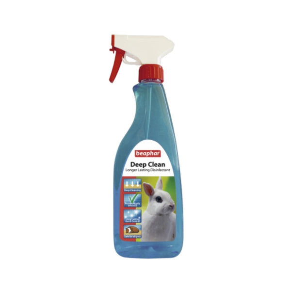 Beaphar Deep Clean for Rodents 500ml is a disinfectant formulated to provide long-term, effective cleaning of plastic cages, timber hutches, and hard surfaces in habitats.