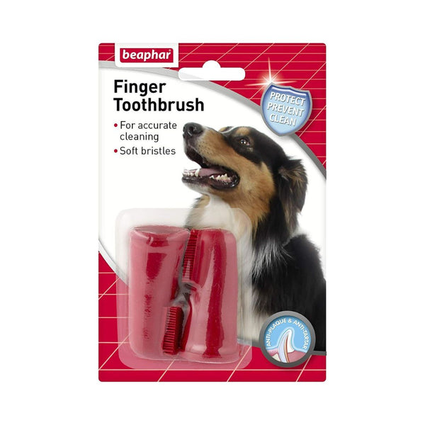 Beaphar Finger Toothbrush for Dogs, which comes in a set of 2, helps remove food particles and bacteria through daily brushing. Brushing away early plaque formation.