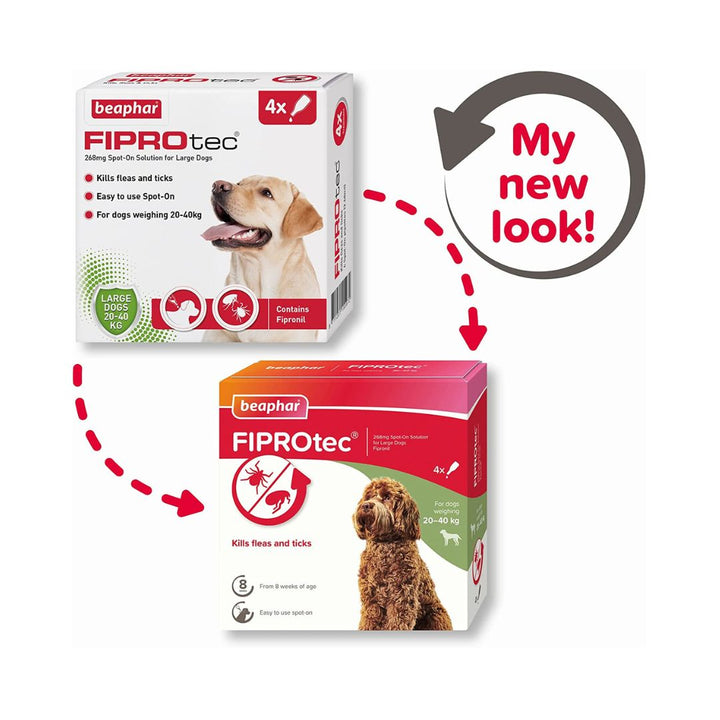 Beaphar FIPROtec Spot-On for Large Dogs kills fleas and ticks on dogs, and continues to kill fleas for up to five weeks and ticks for up to four weeks - New Look.