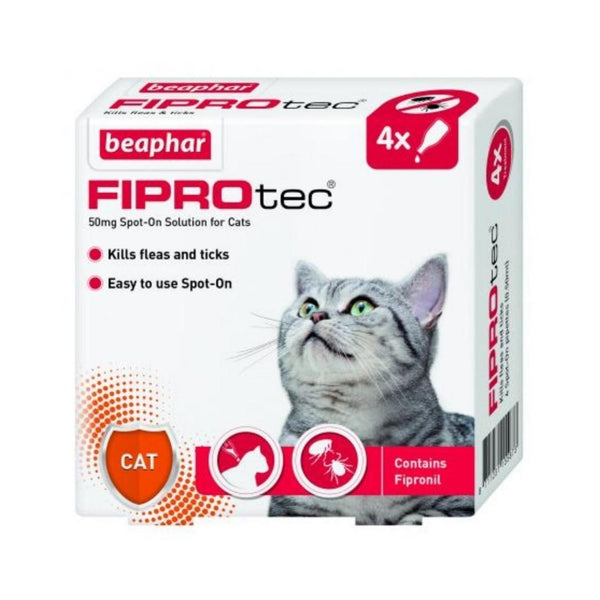 Beaphar Fiprotec Spot-On For Cats 4 Pipette - Cats Fleas and Ticks Removal Petz.ae