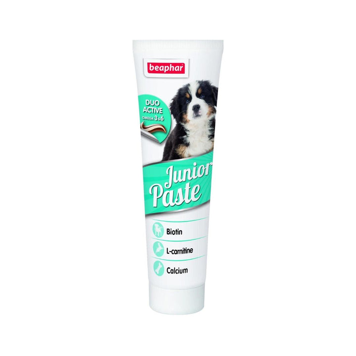 Beaphar Junior Paste For Dogs Two pastes combined in one tube: Multi-Vitamin paste and Calcium paste help puppies grow up to become healthy adult dogs.