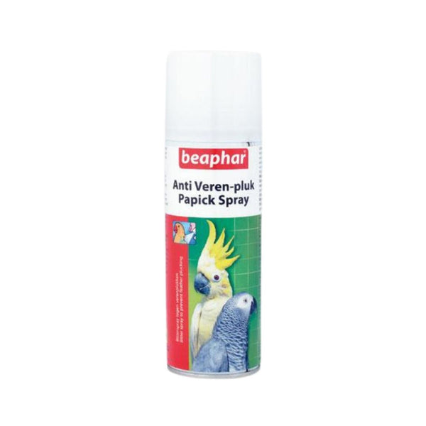Beaphar Papick spray is an approved remedy to help prevent feather plucking by parrots, large parakeets, and other tropical and songbirds. 