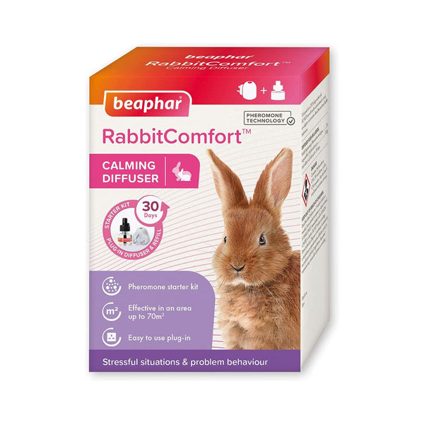 The Beaphar Rabbit Comfort Calming Diffuser is a simple and effective solution to reducing common behavioral problems in rabbits, such as hiding, aggressive behavior towards people or other rabbits, refusal to eat, or general feelings of anxiety.