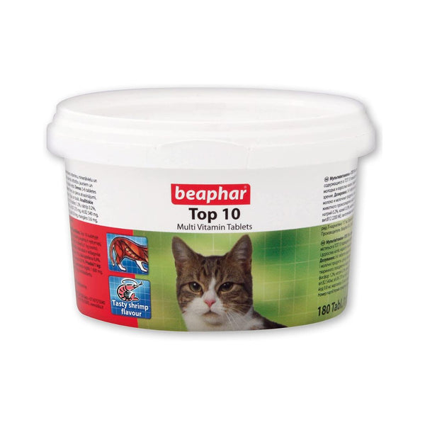Beaphar Top 10 Cat Multi-Vitamins Top 10 is a food supplement for cats. It contains essential vitamins, minerals, and trace elements that promote vitality and strengthen a cat's physical condition. 