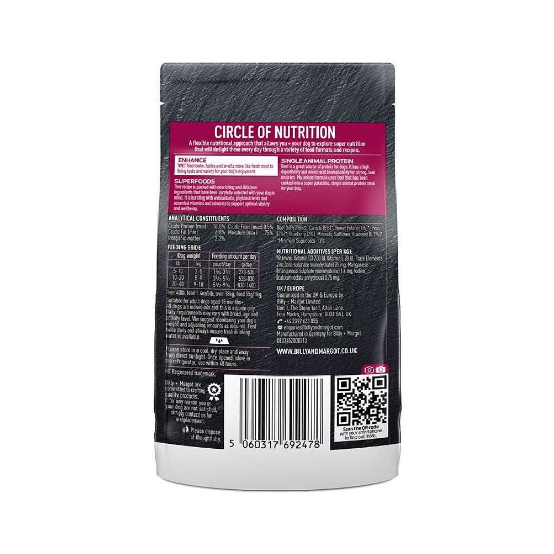 Billy & Margot Adult Beef with Superfoods Pouch Dog Wet Food - Back Pouch