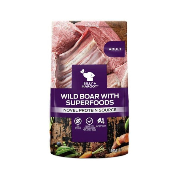 Treat your furry friend to the goodness of wild kangaroo and nutrient-packed superfoods with Billy & Margot Adult Boar with Superfoods Pouch—order now for a meal that supports your dog's overall well-being and satisfies their taste buds.
