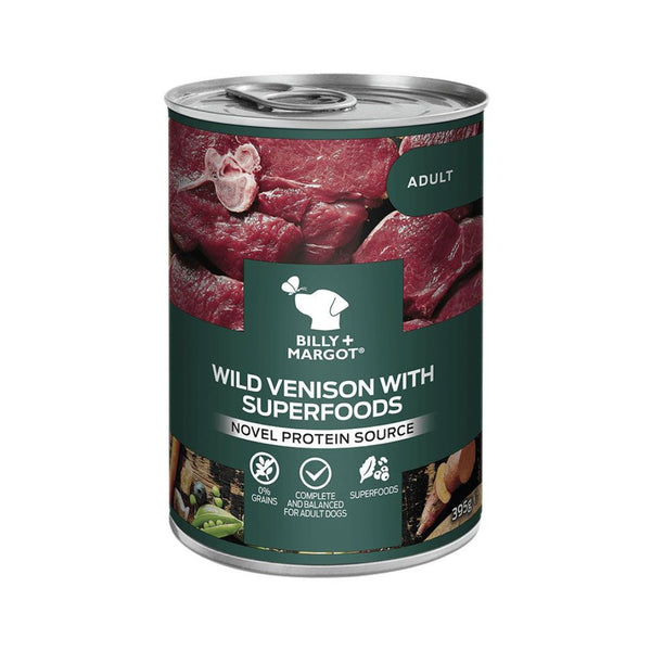 Billy & Margot Wild Venison with Superfoods Dog Wet Food, Our grain-free, nutritious, and delicious venison recipe is guaranteed to get tails wagging.