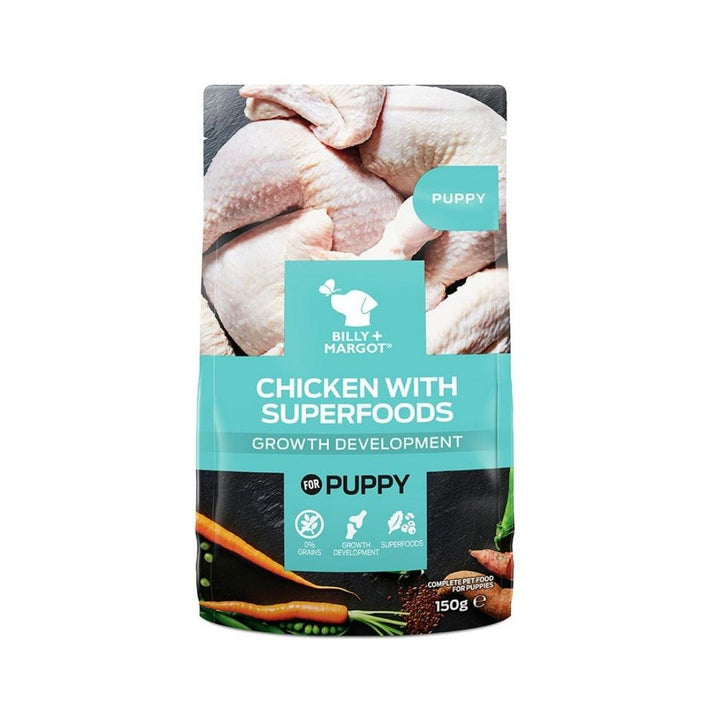 Billy & Margot Puppy Chicken with Superfoods Pouched with wholesome, grain-free dog wet food.