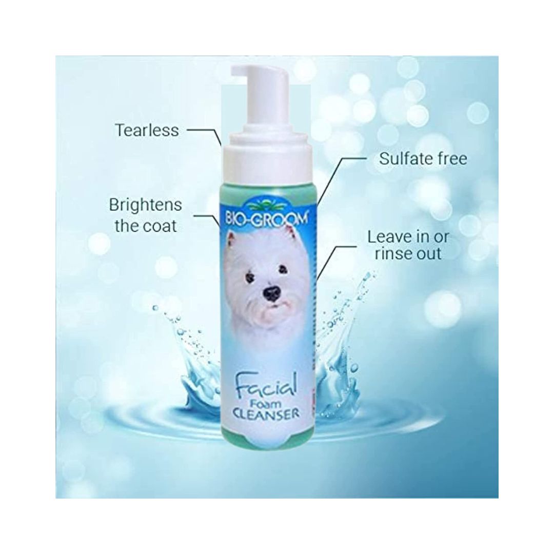 Bio-Groom Facial Foam Cleanser is a natural, mild, and tearless way to clean your Dog eyes, ears, nose, and mouth.3