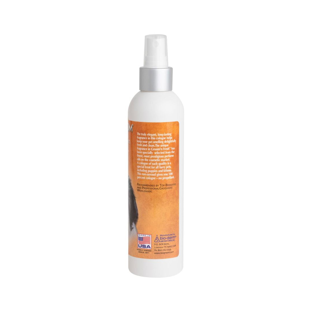 Groom ‘n Fresh Cologne is a dog cologne spray that helps keep your pet smell delightfully fresh and clean, even between baths. Instructions