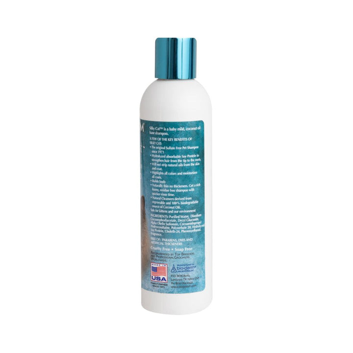 Bio-Groom Silky Cat is a tearless, protein-lanolin cat shampoo. Silky Cat is a baby-mild, coconut oil base shampoo that conditions as it cleans and leaves the coat smelling fresh and clean. Back