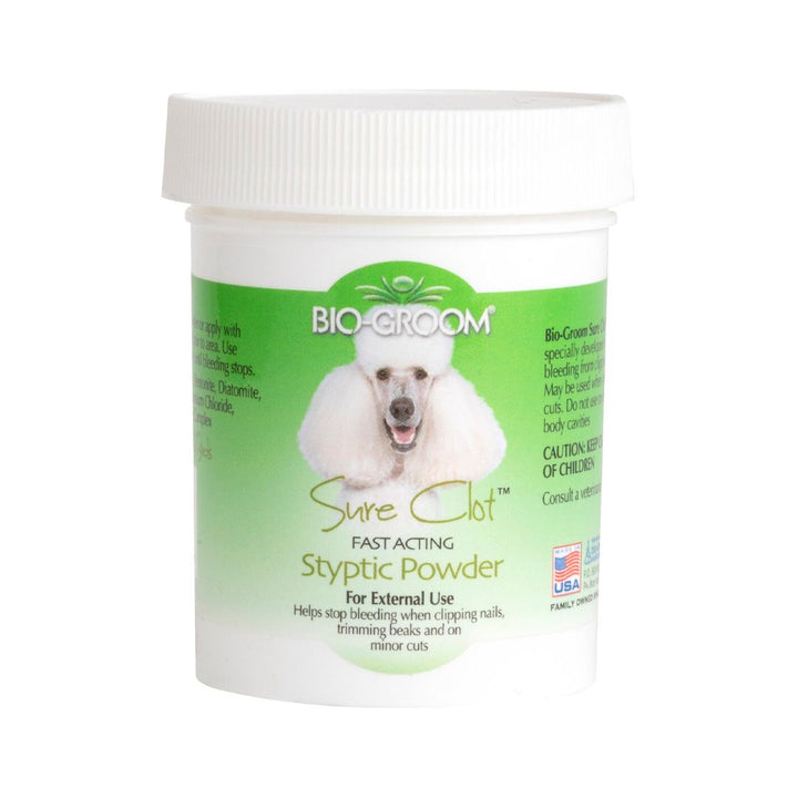 Bio-Groom Sure Clot is a fast-acting styptic powder for pets. Our specially developed formula helps stop bleeding from clipping nails, trimming breaks, and minor cuts.