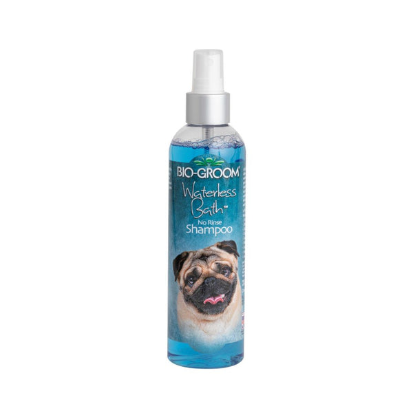 Bio-Groom Waterless Bath Shampoo For Dogs A bath without water, our easy-to-use, tearless, and no-rinse Waterless Bath shampoo requires NO wetting or rinsing.