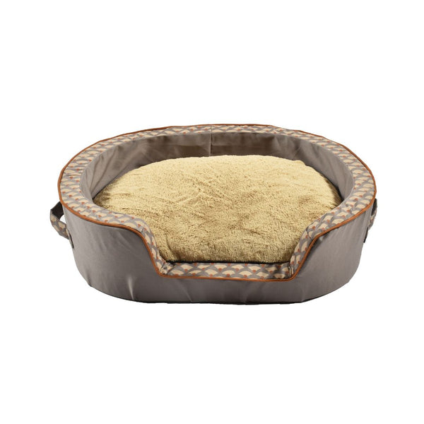 Bobby Geisha Cat or Dogs Taupe Basket Bed The Geisha collection is a modern, sophisticated pet beds and baskets collection with a Japanese print and faux leather piping details. 