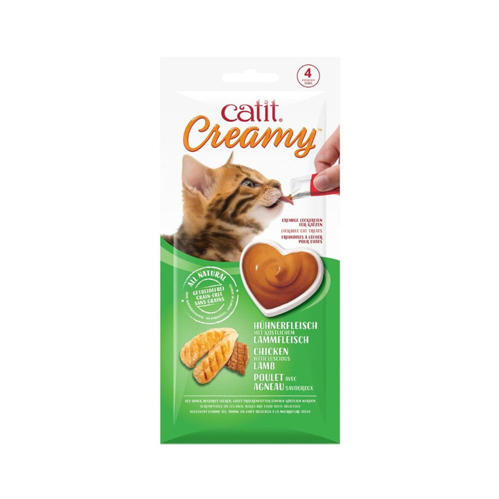 Catit Creamy Chicken & Lamb Cat Treats are a healthy, hydrating, lickable treat rich in amino acids.