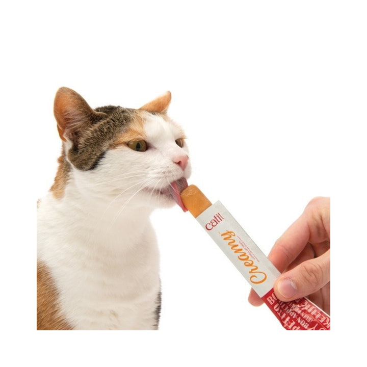CatIt Creamy Lickable Cat Treats Salmon & Prawns is a healthy and hydrating lickable treat rich in amino acids. Serve on a dish or feed the cat directly from the tube as a special reward 5.