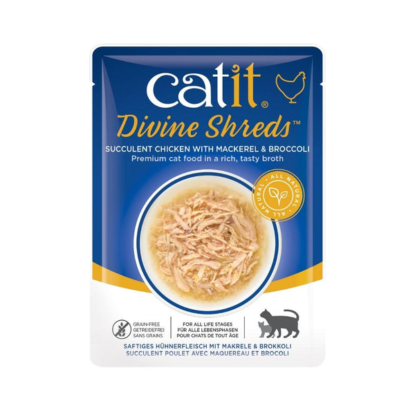 Catit Divine Shreds Chicken with Mackerel & Broccoli 75g 18pcs/box Petz.ae Dubai Pet Store