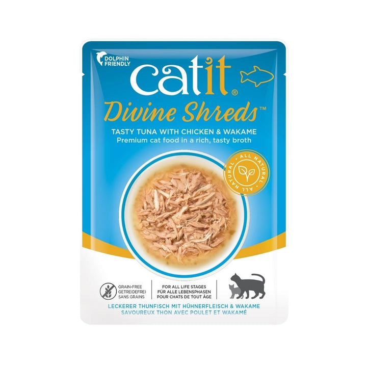 Catit Divine Shreds Tuna with Chicken & Wakame 75g 18pcs/box Dubai Pet Store Petz.ae