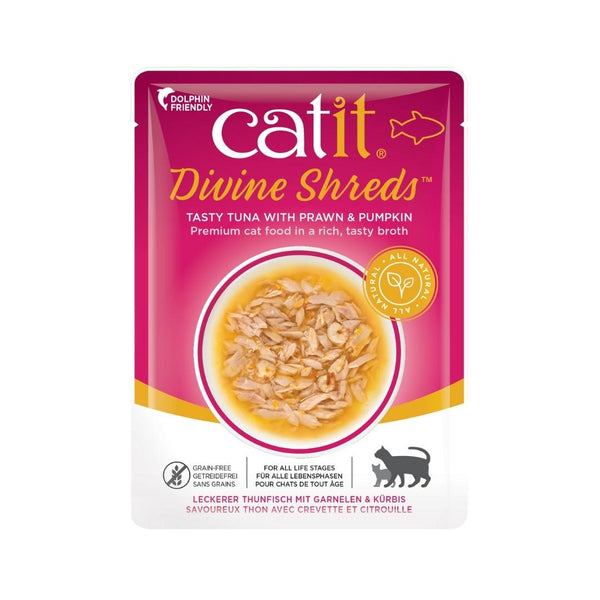 Catit Divine Shreds Tuna with Prawns & Pumpkin 75g 18pcs/box Petz.ae Dubai Pet Store