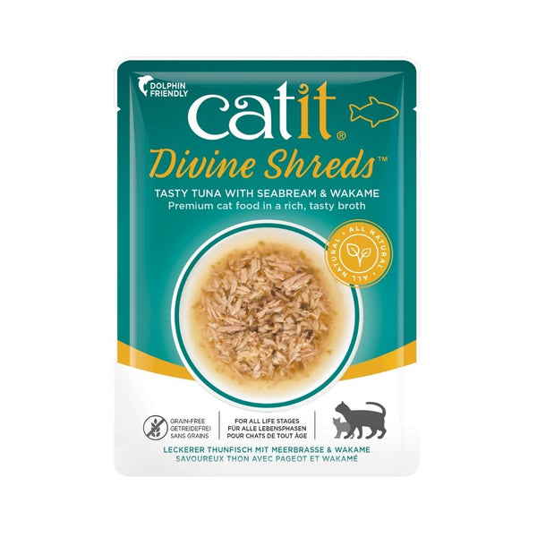 Catit Divine Shreds Tuna with Seabream & Wakame 75g 18pcs/box Petz.ae Dubai Pet Store