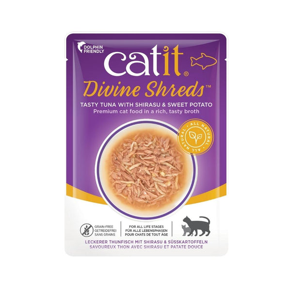 Catit Divine Shreds Tuna with Shirasu & Sweet Potato 75g 18pcs/box Petz.ae Dubai Pet Shop