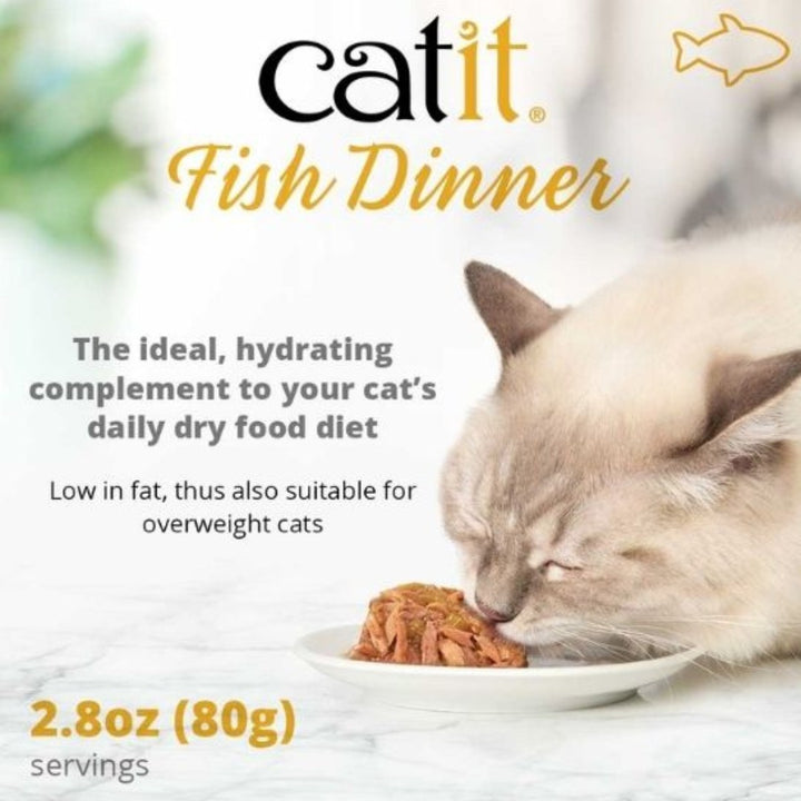 Catit Fish Dinner Salmon & Green Beans Cat Wet Food is a dual-layered wet food with fresh ingredients in luscious gravy 4.