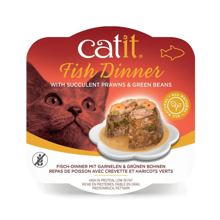 Catit Fish Dinner Shrimp & Green Beans Cat Wet Food is a dual-layered wet food with fresh ingredients in luscious gravy.