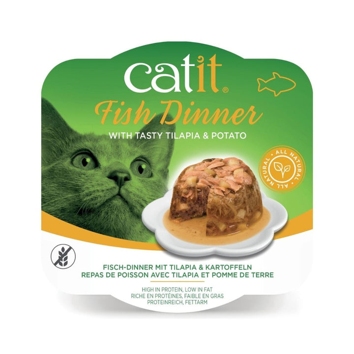 Catit Fish Dinner with Tilapia & Potato Cat Wet Food is a dual-layered wet food made of fresh ingredients and luscious gravy.
