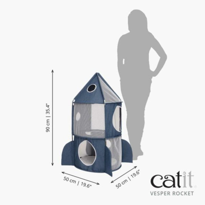 Catit Vesper Rocket cat tower in the shape of a space rocket. The 3-level hideout and lounger will provide playing, exploring, and Sleeping space for your cat 2.