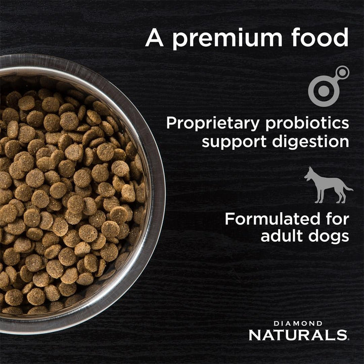 Diamond Naturals Adult Dog Beef Meal & Rice Formula We use pasture-raised beef protein for superior taste and nutrition Benefits.