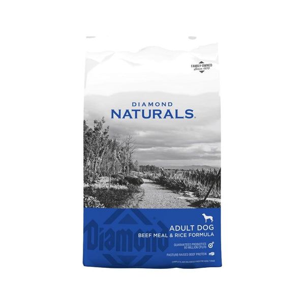 Diamond Naturals Adult Dog Beef Meal & Rice Formula We use pasture-raised beef protein for superior taste and nutrition.