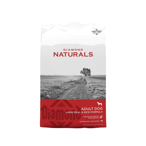 Diamond Naturals Lamb Meal and Rice Formula. Made with pasture-raised lamb protein, this formula provides excellent protein for your furry friend.