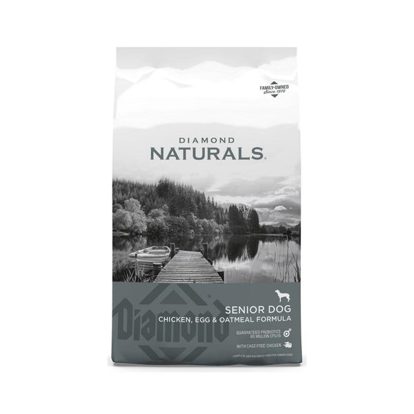 Diamond Naturals Senior Dog Chicken, Egg & Oatmeal. Formulated with carefully determined protein and fat to meet the needs of aging dogs.