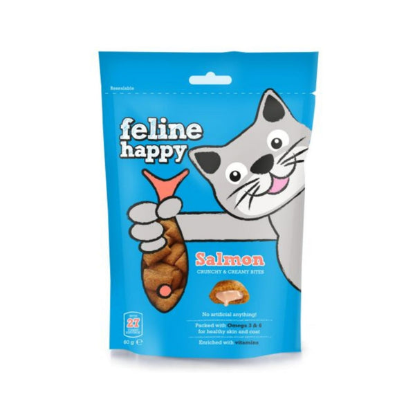 Feline Happy Salmon Crunchy & Creamy Cat Treats - Front Bag