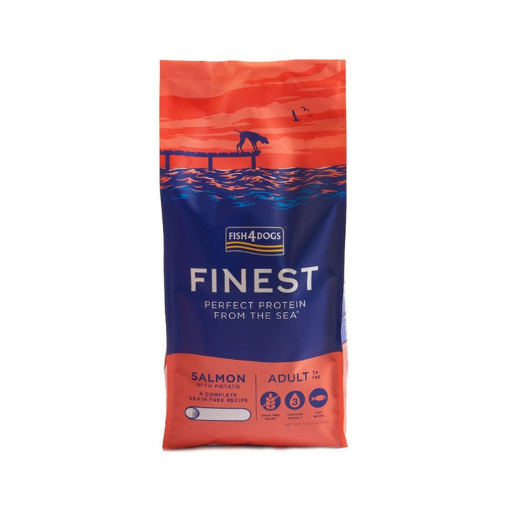 Fish4Dogs Finest Salmon Dog Dry Food - Premium Omega 3-Rich Formula for Healthy Coat and Joints - Front Bag