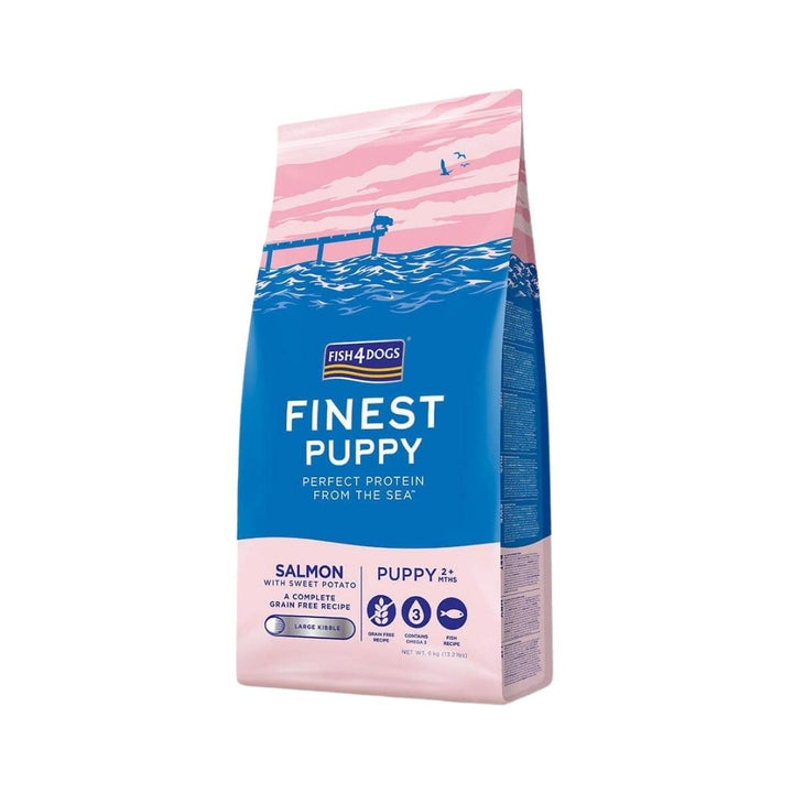 Fish4dogs Puppy Salmon Sweet Potato Large Kibble 6kg Petz.ae DubaiFish4dogs Salmon Sweet Potato Large Kibble Puppy Dry Food is made from premium Norwegian salmon and sweet potato, a delicious alternative to the white potato 2.