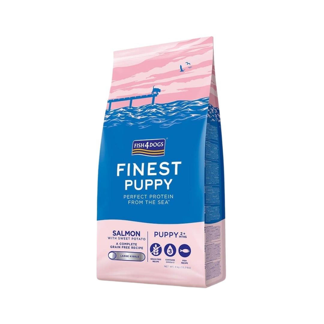 Fish4Dogs Finest Salmon Puppy Dry Food - Premium Norwegian Salmon and Sweet Potato Formula for Growing Puppies - Side Bag