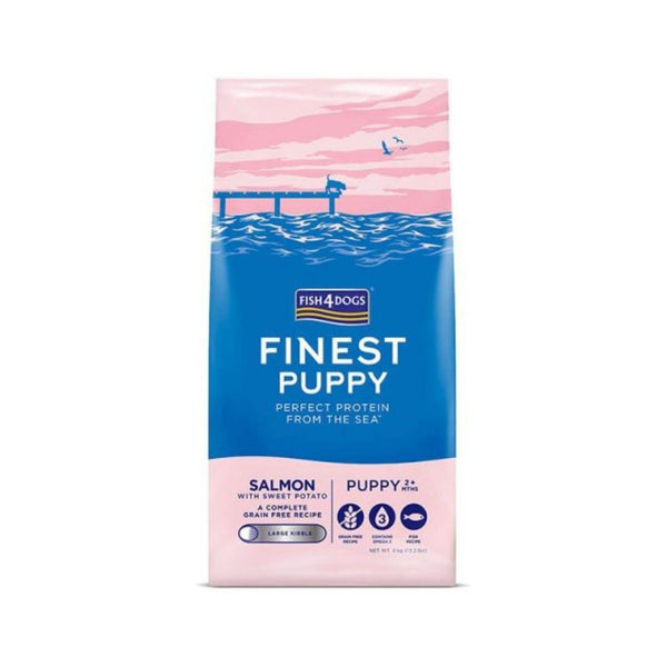 Fish4Dogs Finest Salmon Puppy Dry Food - Premium Norwegian Salmon and Sweet Potato Formula for Growing Puppies - Front Bag